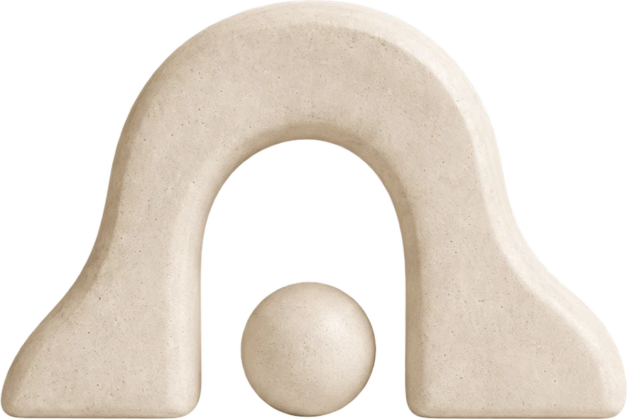 The Minimal Touch arch mark, rendered as a sculpted stone form